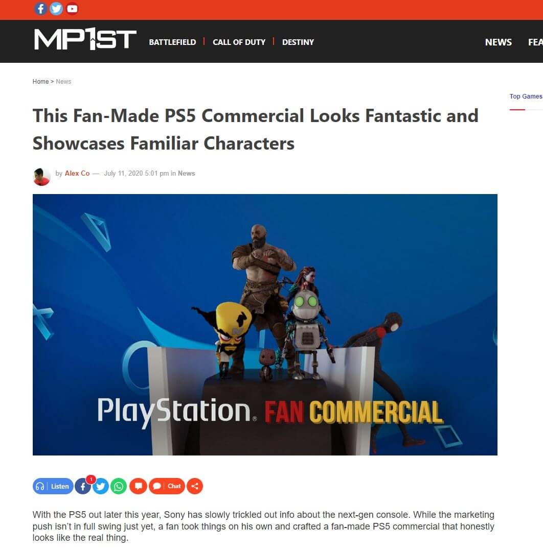 Fan-made Playstation 5 commercial. Article in the Web